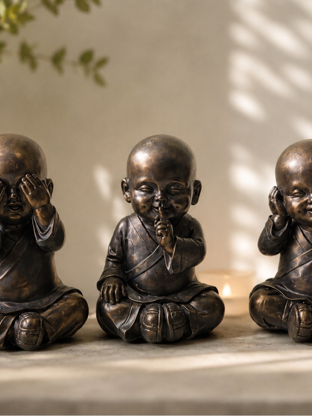 Set of 3 Zen Monk Statues See No Evil Hear No Evil Speak No Evil Decor